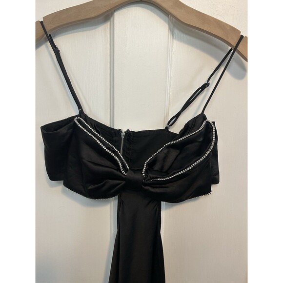 HELLO MOLLY Satin Bow Maxi Dress ‘All the Likes’ Black Size M Wedding Rhinestone - Picture 3 of 14